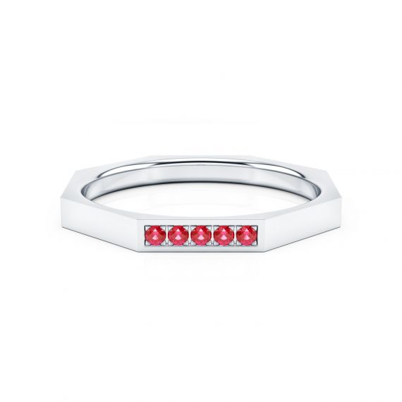 Alliance Femme Originale Platine Rubis Oriana Pavée 1