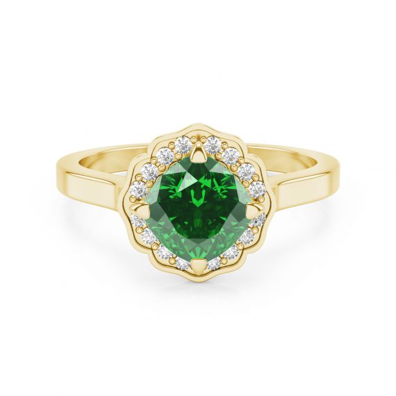 Bague Belle Femme en Or Jaune 18 cts Emeraude et Diamant 1