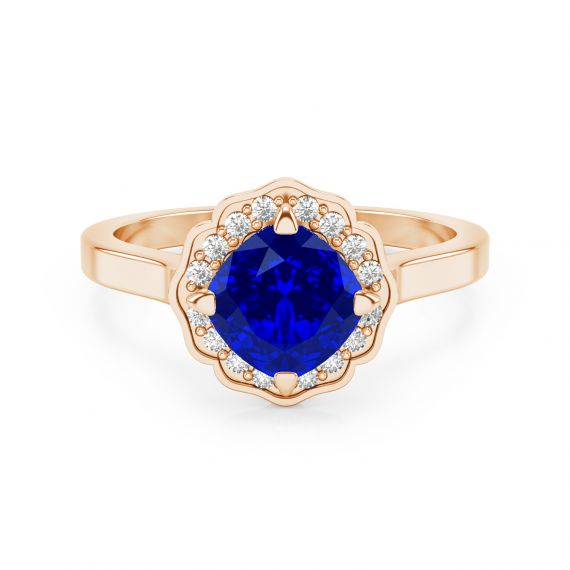 Bague Belle Femme en Or Rose 18 cts Saphir et Diamant 1
