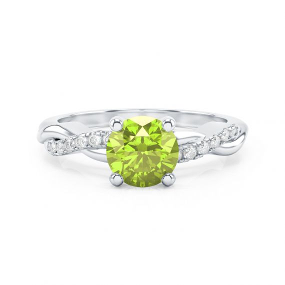 Bague Entrelacée Flamme en Or Blanc 18 cts Peridot et Diamant 1