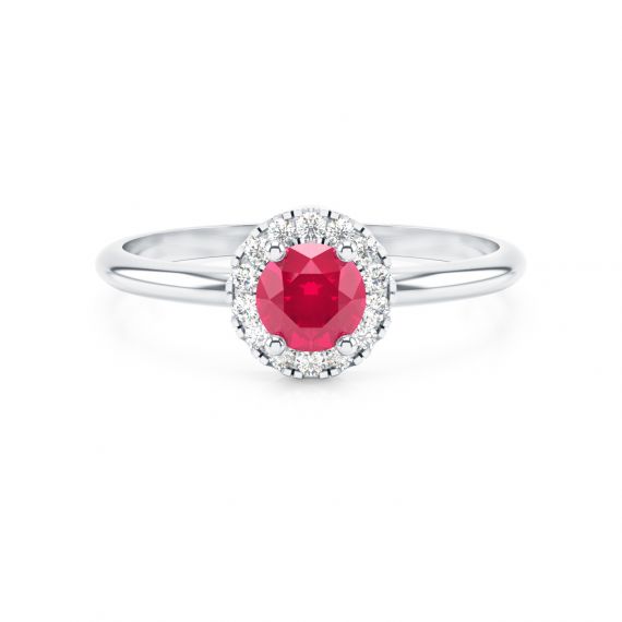 Solitaire entouré Grace en Or Blanc 18 cts Rubis et Diamant 1