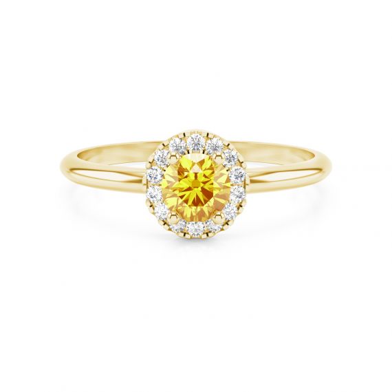 Solitaire entouré Grace en Or Jaune 18 cts Citrine et Diamant 1