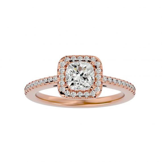 Solitaire Coussin Entouré et Pavé Femme Julie Coussin en Or Rose 18 cts, Moissanite 1