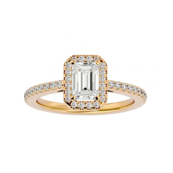 Solitaire Rectangle Entouré et Pavé Femme Julie Rectangle en Or Jaune 18 cts, Moissanite 1