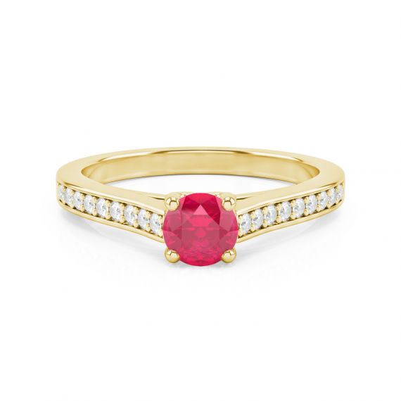 Solitaire Pavé Passion en Or Jaune 18 cts Rubis et Diamant 1