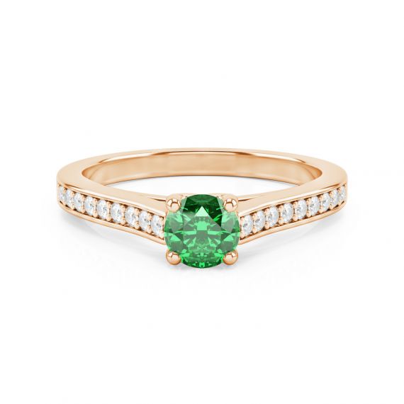 Solitaire Pavé Passion en Or Rose 18 cts Emeraude et Diamant 1