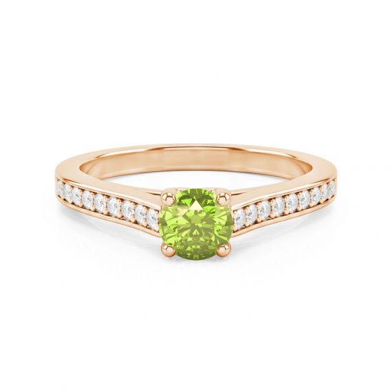 Solitaire Pavé Passion en Or Rose 18 cts Peridot et Diamant 1