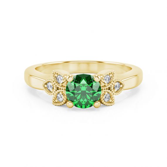Bague Originale Tiana en Or Jaune 18 cts Emeraude et Diamant 1