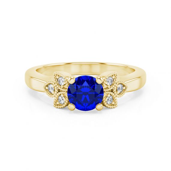 Bague Originale Tiana en Or Jaune 18 cts Saphir et Diamant 1