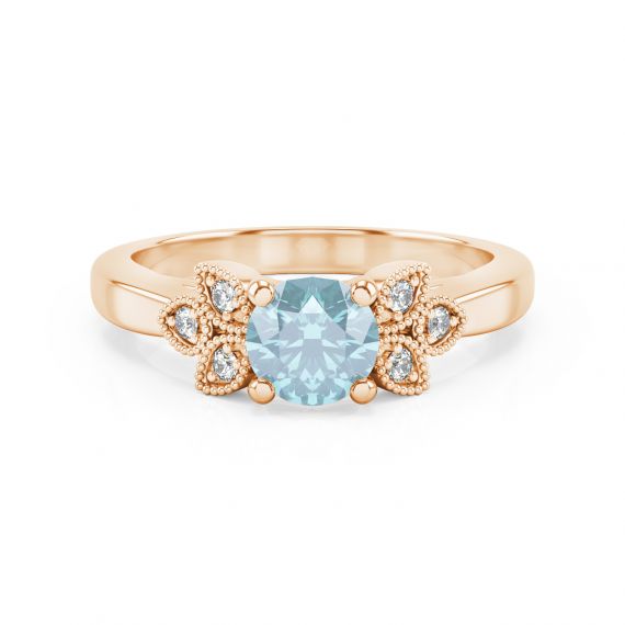 Bague Originale Tiana en Or Rose 18 cts Aigue Marine et Diamant 1