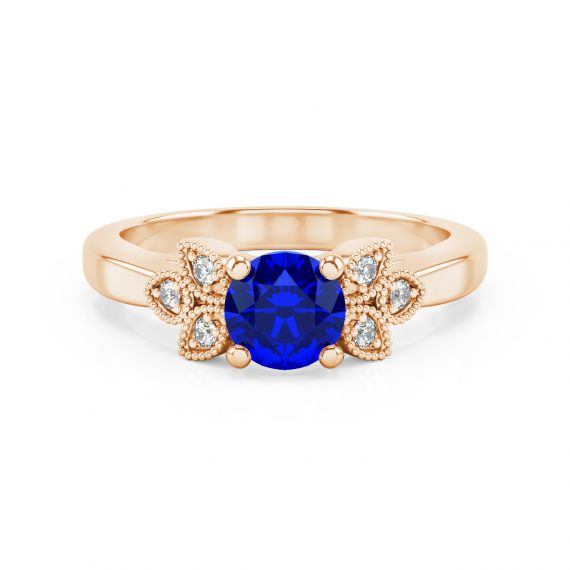Bague Originale Tiana en Or Rose 18 cts Saphir et Diamant 1