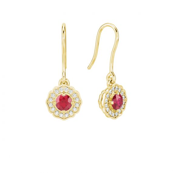 Boucles d'oreilles Belle en Or Jaune 18 cts Rubis et Diamant 1