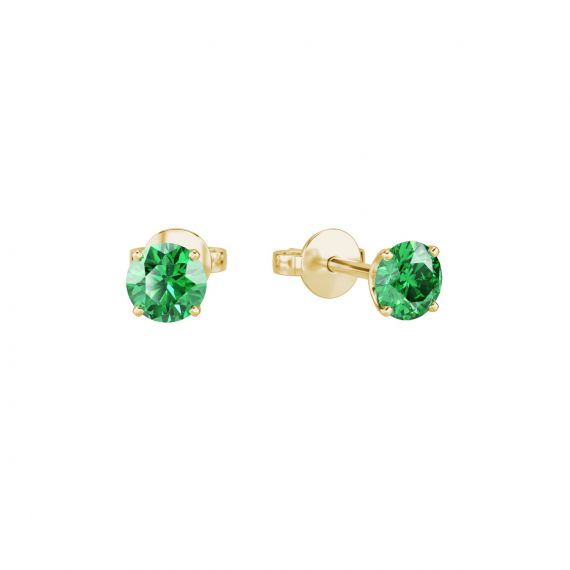 Boucles d'oreilles solitaires Etincelle en Or Blanc 18 cts Emeraude 1