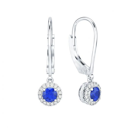 Boucles d'oreilles Halo Grace en Or Blanc 18 cts Saphir et Diamant 1