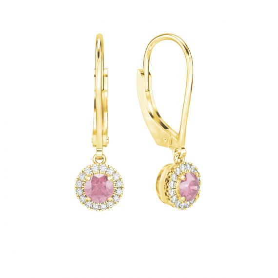 Boucles d'oreilles Halo Grace en Or Jaune 18 cts Tourmaline et Diamant 1