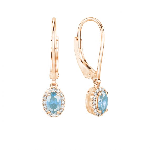 Boucles d'oreilles Halo Grace Ovale Ovale en Or Rose 18 cts Topaze et Diamant 1