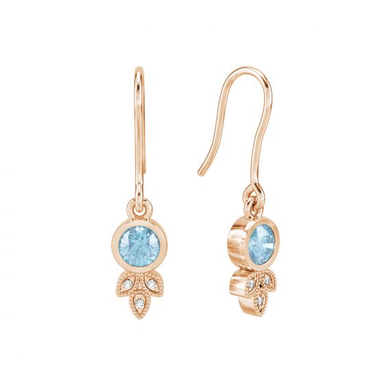 Boucles d'oreilles Tiana en Or Rose 18 cts Aigue Marine et Diamant 1
