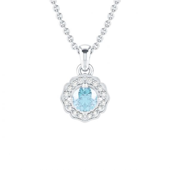 Pendentif Fleur Belle en Argent Aigue Marine et Diamant 1