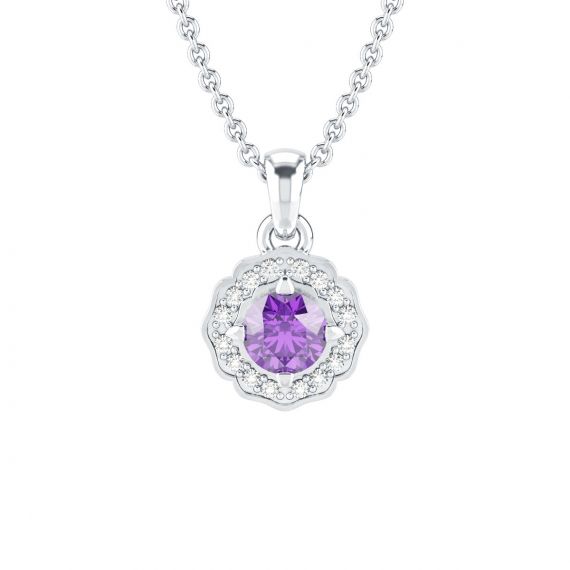 Pendentif Fleur Belle en Or Blanc 18 cts Améthyste et Diamant 1