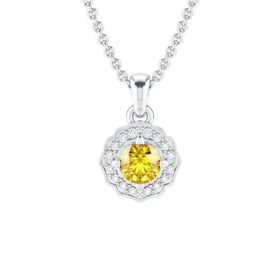Pendentif Fleur Belle en Or Blanc 18 cts Citrine et Diamant 1