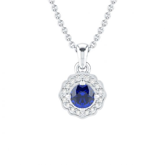 Pendentif Fleur Belle en Or Blanc 18 cts Saphir et Diamant 1