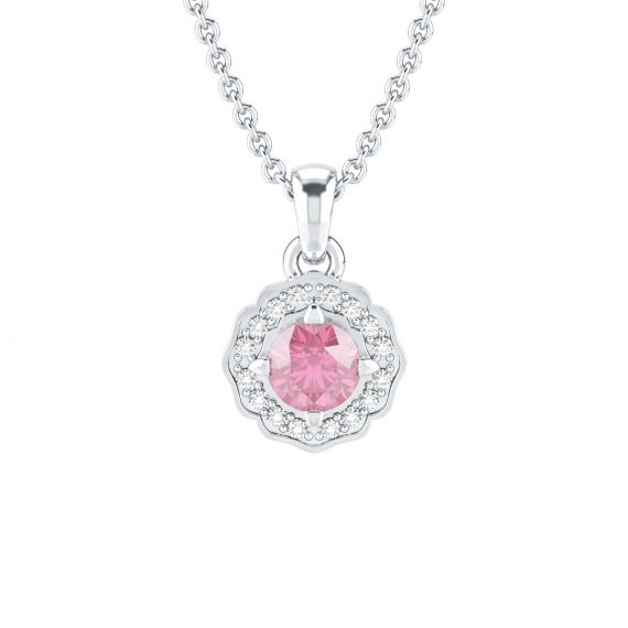 Pendentif Fleur Belle en Or Blanc 18 cts Tourmaline et Diamant 1
