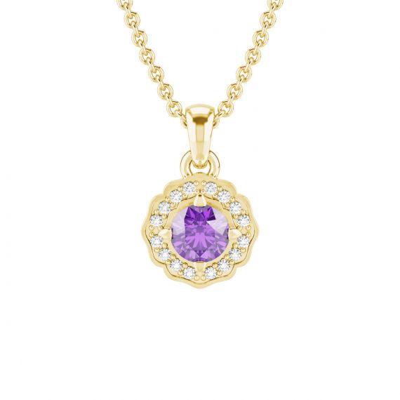 Pendentif Fleur Belle en Or Jaune 18 cts Améthyste et Diamant 1
