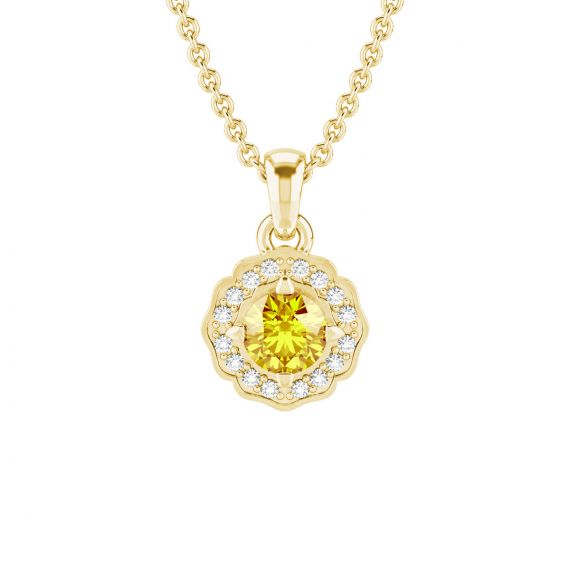 Pendentif Fleur Belle en Or Jaune 18 cts Citrine et Diamant 1