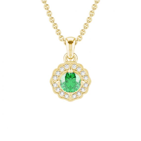 Pendentif Fleur Belle en Or Jaune 18 cts Emeraude et Diamant 1