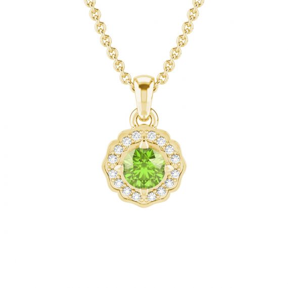 Pendentif Fleur Belle en Or Jaune 18 cts Peridot et Diamant 1