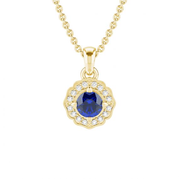 Pendentif Fleur Belle en Or Jaune 18 cts Saphir et Diamant 1