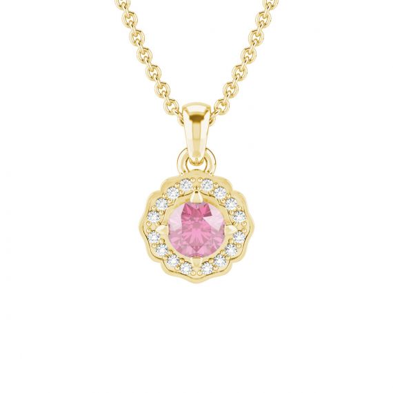 Pendentif Fleur Belle en Or Jaune 18 cts Tourmaline et Diamant 1