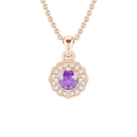 Pendentif Fleur Belle en Or Rose 18 cts Améthyste et Diamant 1