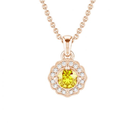 Pendentif Fleur Belle en Or Rose 18 cts Citrine et Diamant 1