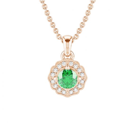 Pendentif Fleur Belle en Or Rose 18 cts Emeraude et Diamant 1