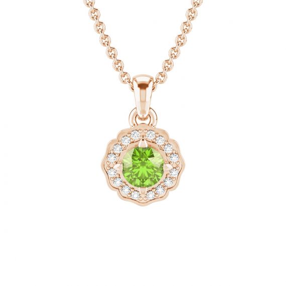 Pendentif Fleur Belle en Or Rose 18 cts Peridot et Diamant 1