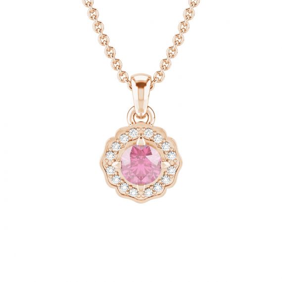 Pendentif Fleur Belle en Or Rose 18 cts Tourmaline et Diamant 1