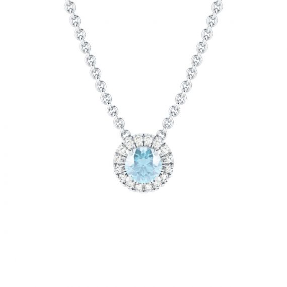 Collier Halo Grace en Or Blanc 18 cts Aigue Marine et Diamant 1