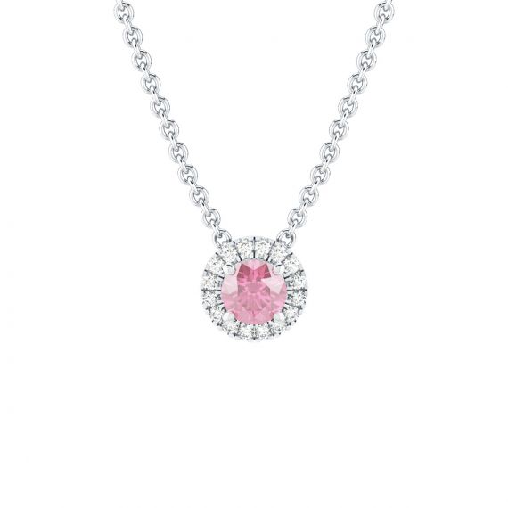 Collier Halo Grace en Or Blanc 18 cts Tourmaline et Diamant 1