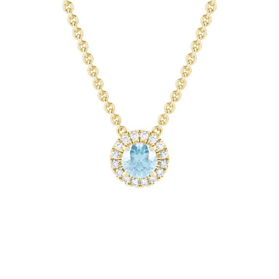 Collier Halo Grace en Or Jaune 18 cts Aigue Marine et Diamant 1