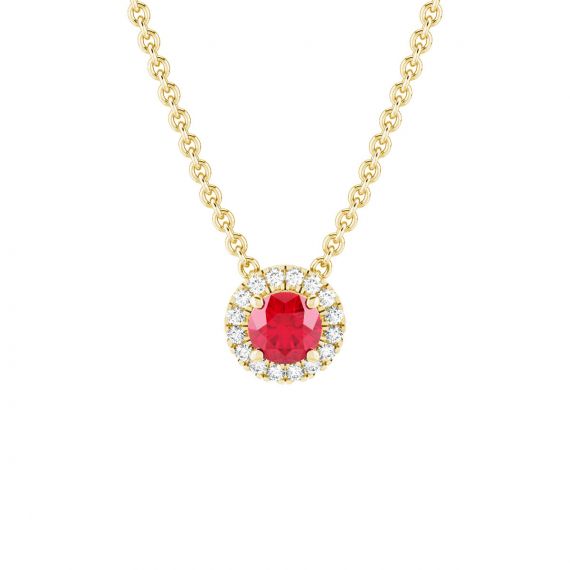 Collier Halo Grace en Or Jaune 18 cts Rubis et Diamant 1