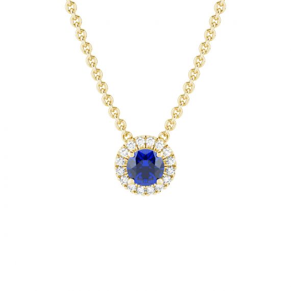 Collier Halo Grace en Or Jaune 18 cts Saphir et Diamant 1