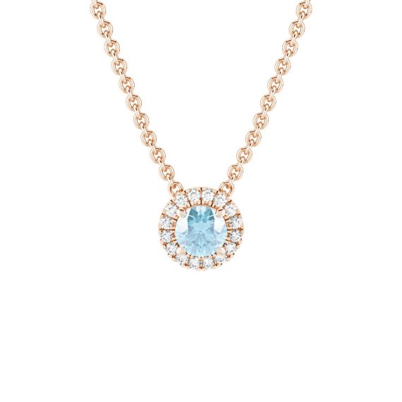 Collier Halo Grace en Or Rose 18 cts Aigue Marine et Diamant 1