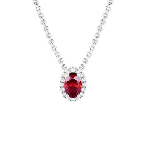 Collier Halo Grace Ovale en Or Blanc 18 cts Grenat et Diamant 1