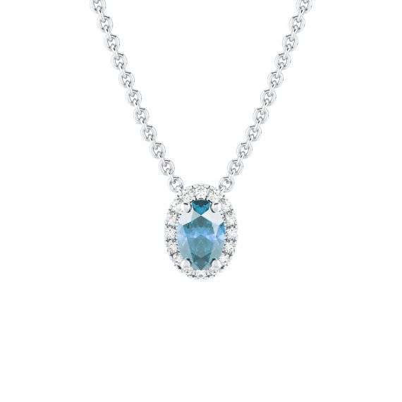 Collier Halo Grace Ovale en Or Blanc 18 cts Topaze et Diamant 1