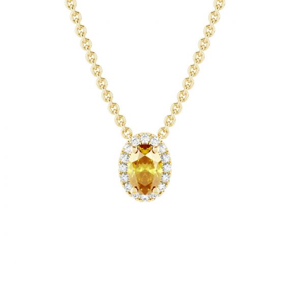 Collier Halo Grace Ovale en Or Jaune 18 cts Citrine et Diamant 1