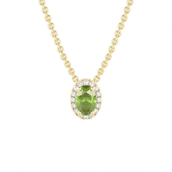 Collier Halo Grace Ovale en Or Jaune 18 cts Peridot et Diamant 1