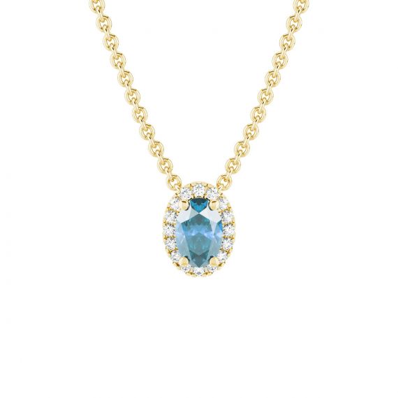 Collier Halo Grace Ovale en Or Jaune 18 cts Topaze et Diamant 1