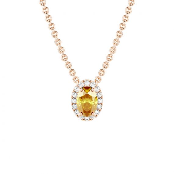 Collier Halo Grace Ovale en Or Rose 18 cts Citrine et Diamant 1