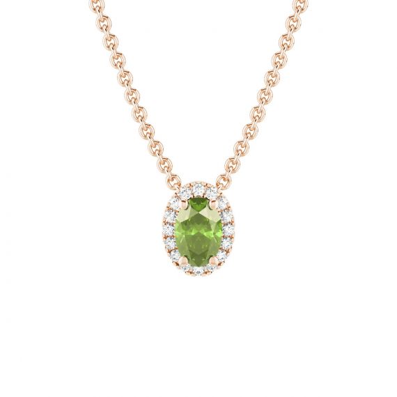 Collier Halo Grace Ovale en Or Rose 18 cts Peridot et Diamant 1